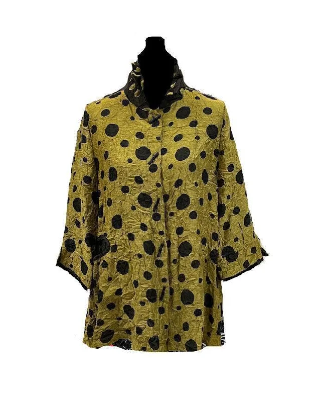 Women's Patterned BlouseMoonlight Polka-Dot Print Button Front Blouse/Jacket in Kiwi - 3920-KW