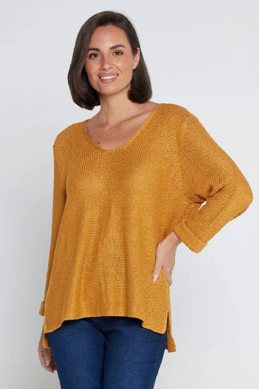 Women's Blouse with Sweetheart CollarEmmy Cotton Knit Jumper - Mustard