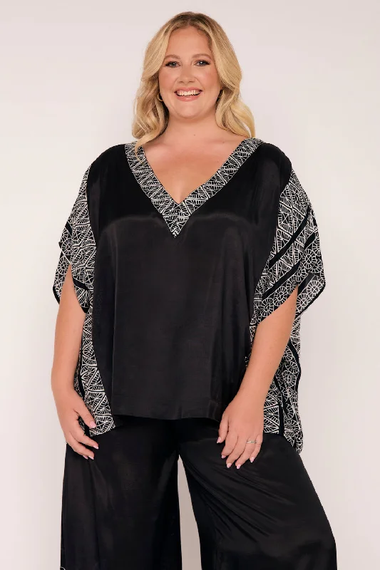 Women's Blouse with Fur TrimTina Top in Sunset Palms