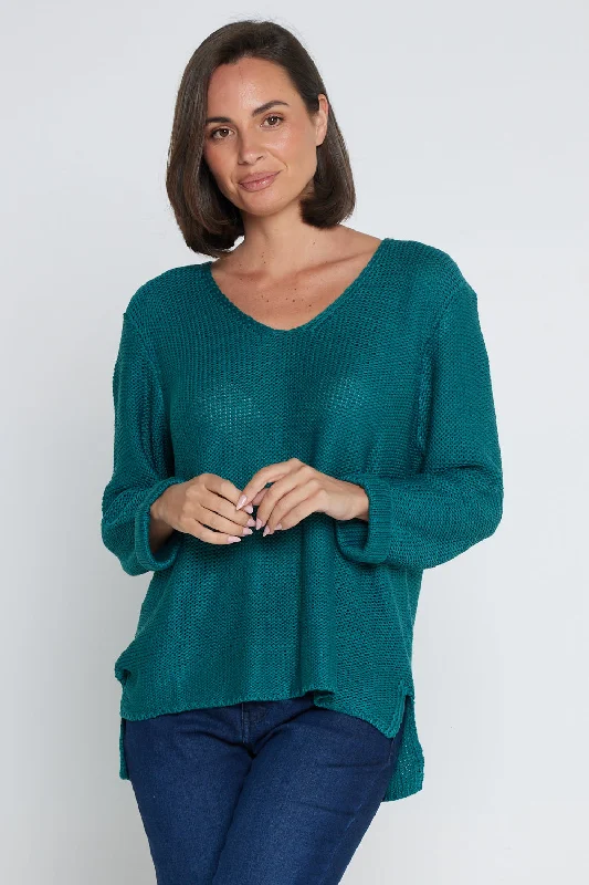 Women's Cotton BlouseEmmy Cotton Knit Jumper - Teal