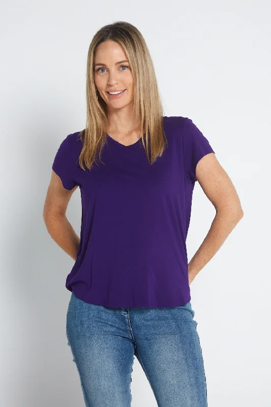 Women's Round-Neck BlouseBamboo Tee - Eggplant