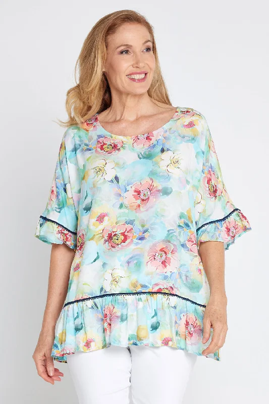 Women's Blouse with Boat CollarElectra Top - Morning Dew Floral