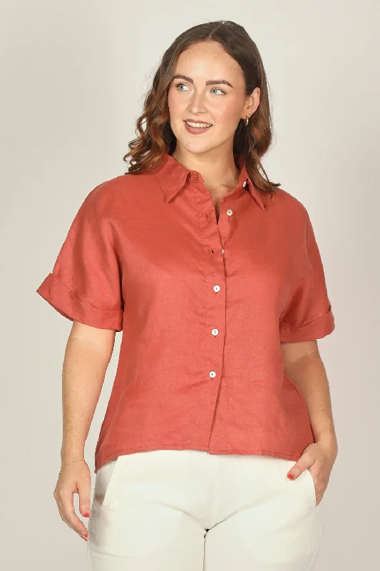 Women's Blouse for ChurchCarmen Linen Shirt in Desert Rose