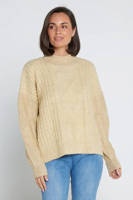 Women's Blouse with Fur TrimMiranda Cable Knit Jumper - Sand