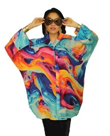 Women's Ruffled BlouseDilemma Vital Inspired Abstract-Print Big Shirt/Blouse - FRBS-334-VI