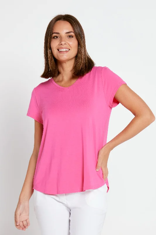 Women's Blouse with Square CollarBamboo Tee - Hot Pink