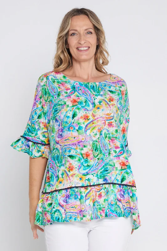 Women's Blouse with Square CollarElectra Top - Rainbow Paisley