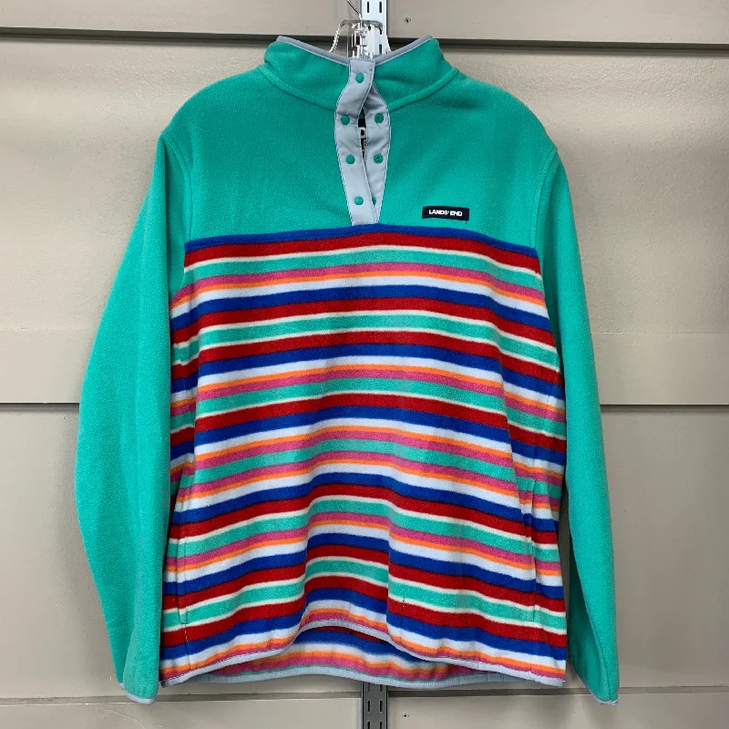 Women's Mandarin Collar SweatersTop Long Sleeve Fleece Pullover By Lands End In Rainbow, Size: L