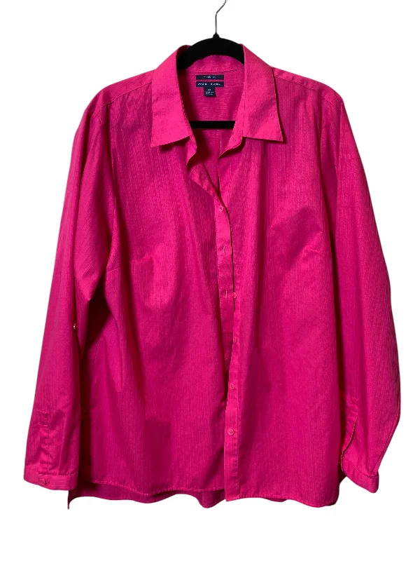 Women's Blouse with Keyhole CollarBlouse Long Sleeve By West Bound In Pink, Size: 2x