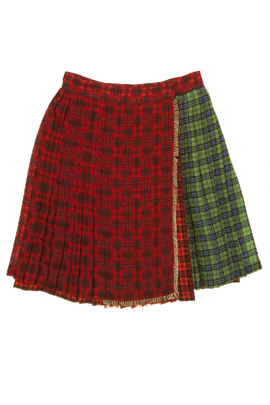 Women's Semi-Formal SkirtsGianni Versace Couture - Tartan Pleated Wool Blend Green and Red Plaid Skirt - IT 42