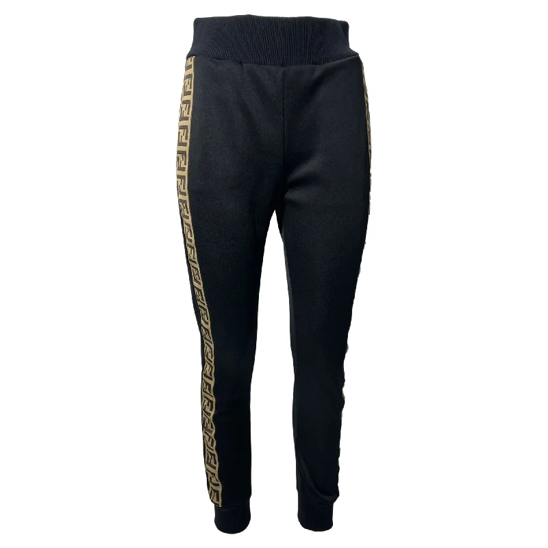 Women's Jodhpurs with Asymmetrical HemFendi Knit Logo Band Strip Detail Joggers in Black Cotton