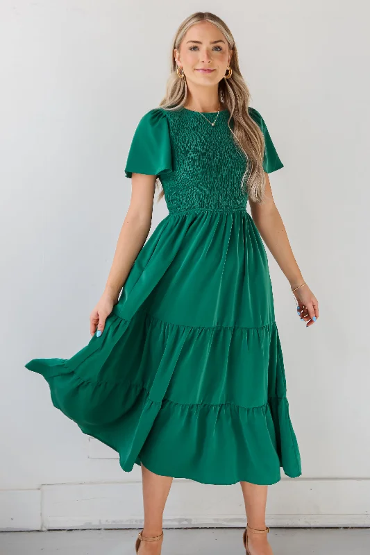 Women's U-Shaped-Neck DressesCute Contentment Kelly Green Tiered Maxi Dress