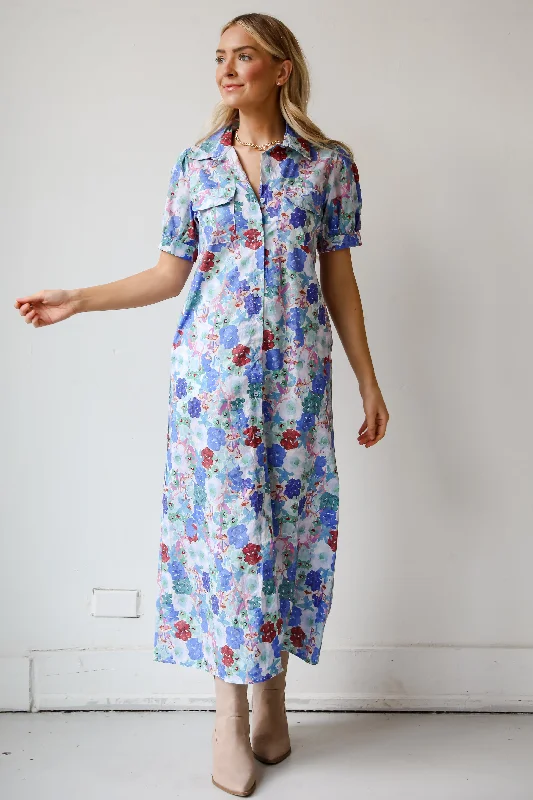 Women's Collarless DressesFINAL SALE - Favorite RSVP Blue Floral Maxi Dress