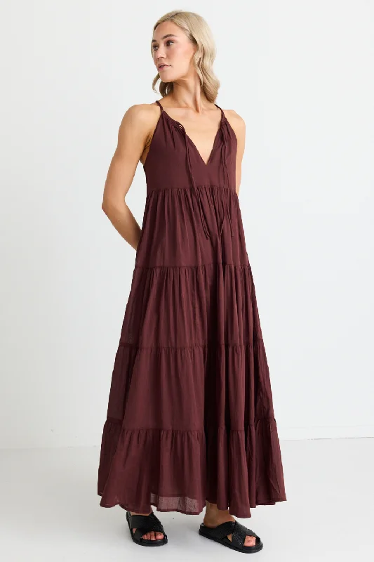 Women's Wide-Neck DressesAffair Rosewood Strappy Tiered Maxi Dress