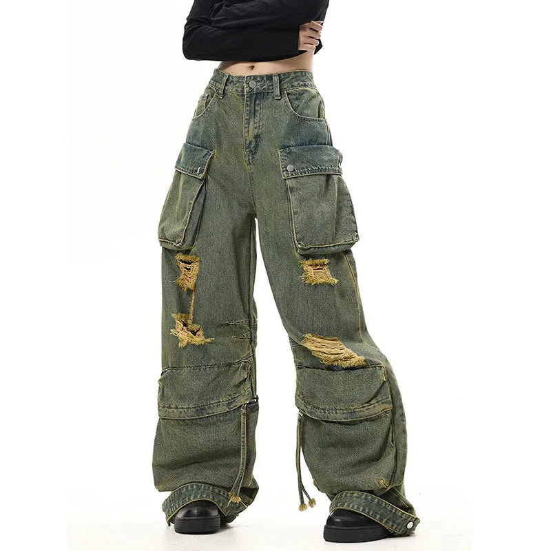 Women's Skinny JeansGreen Y2K Vintage Streetwear Baggy Denim Pants