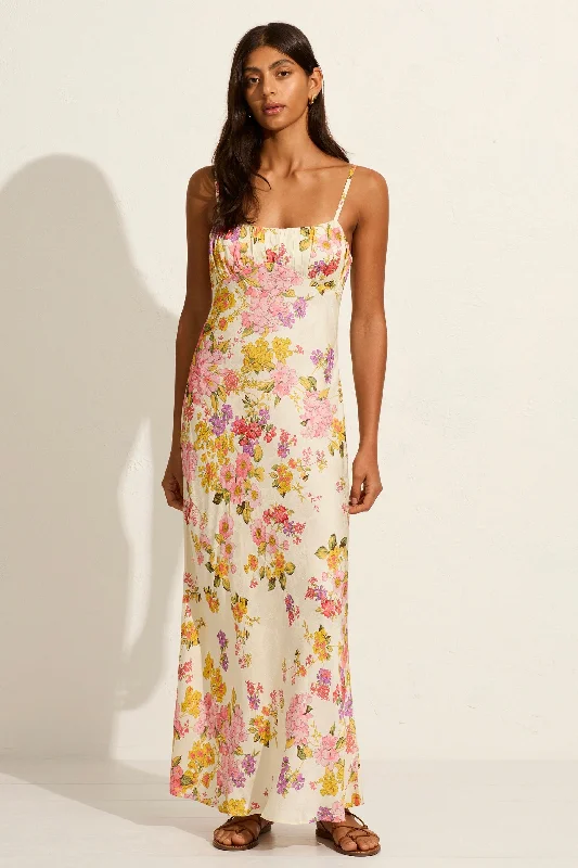 Women's Boat Collar DressesLavinia White Floral Strappy Maxi Dress