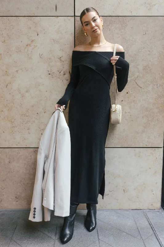 Women's Low Collar DressesReputation Black Off Shoulder Jersey Maxi Dress