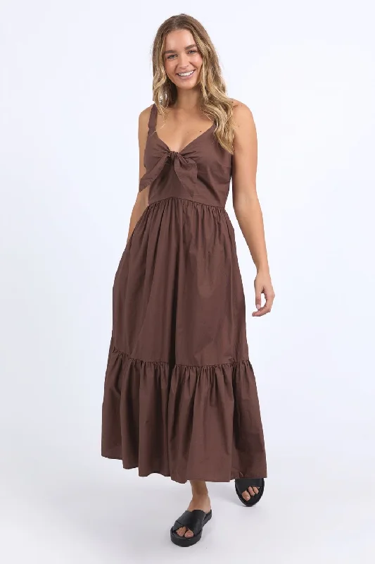 Women's High-Low DressesEsmerelda Chocolate Frint Tie Tiered Maxi Dress