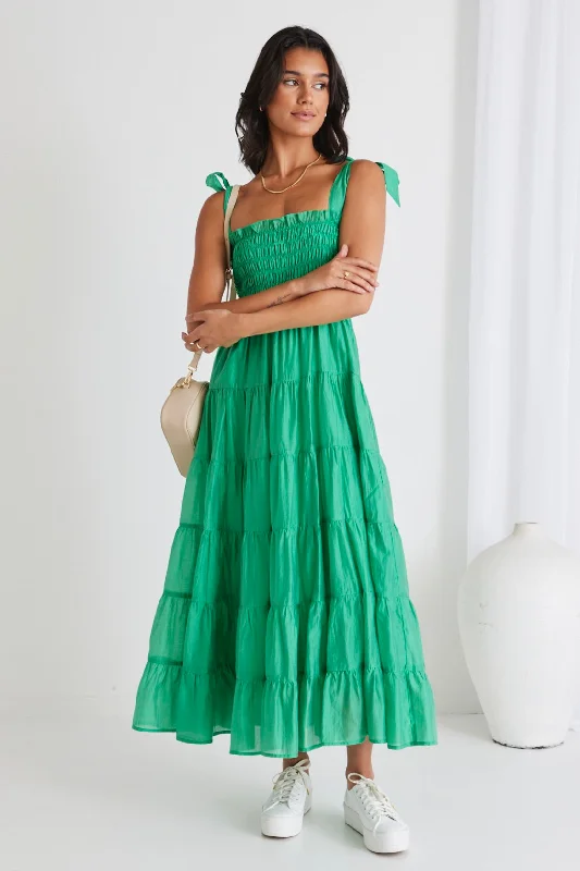 Women's Shirt Collar DressesIsabella Green Strappy Tiered Maxi Dress