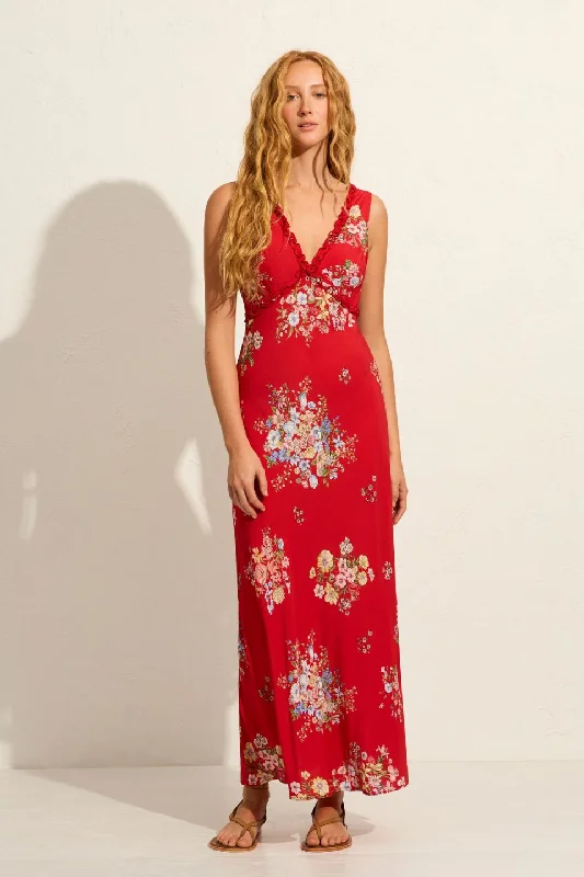 Women's Boat-Neck DressesYolanda Red Floral Maxi Dress