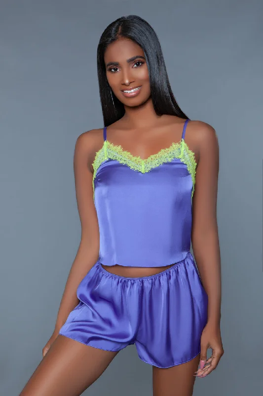 lace-trimmed chemise lingerieBeWicked Callie Satin Pajama Set Purple