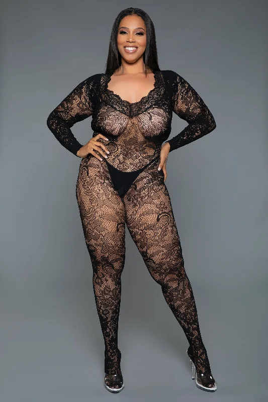 lace-trimmed chemise lingerieBeWicked Queen Secret Poison Bodystocking Black