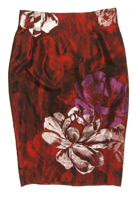 Women's Low-Waisted SkirtsBlumarine - New With Tags Red, Purple and White Floral Pencil Skirt - IT 42