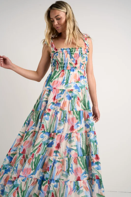 Women's Ruffled DressesIsabella Watercolour Strappy Tiered Maxi Dress