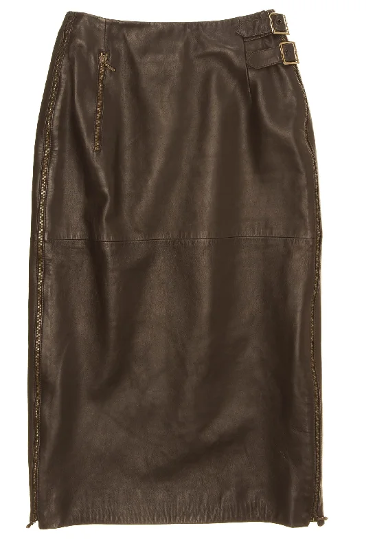 Women's Smooth SkirtsJohn Galliano for Christian Dior - Dark Brown Leather Pencil Skirt - FR 38