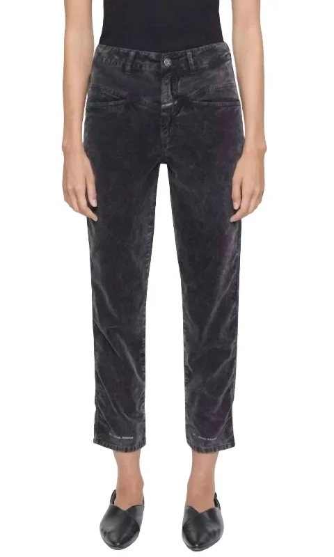 Women's Jodhpurs with Boat NeckPedal Pusher Velvet Jean In Washed Black