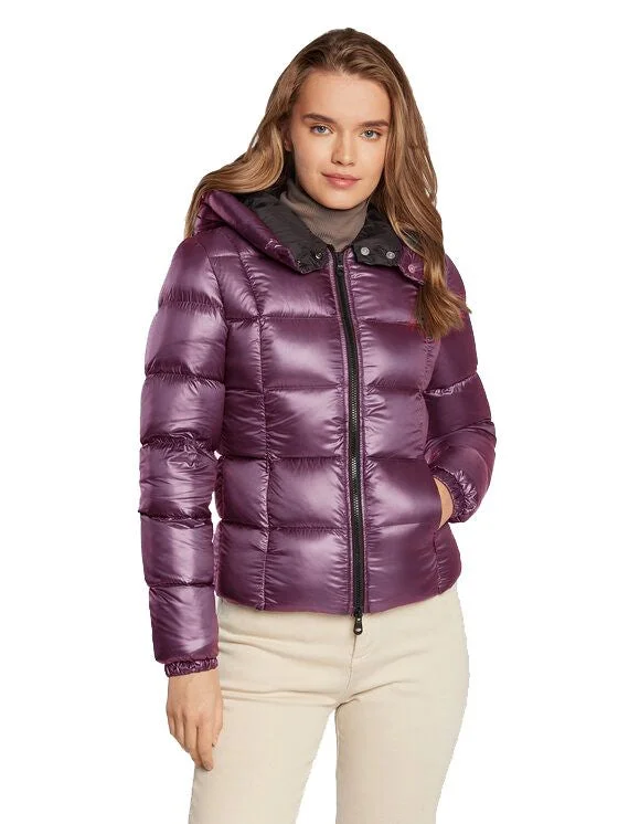 men's bomber jacket with patchesElegant Light Purple Puffer Jacket