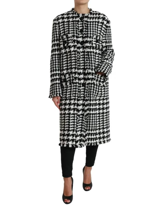 men's lightweight denim jacketElegant Houndstooth Long Trench Coat