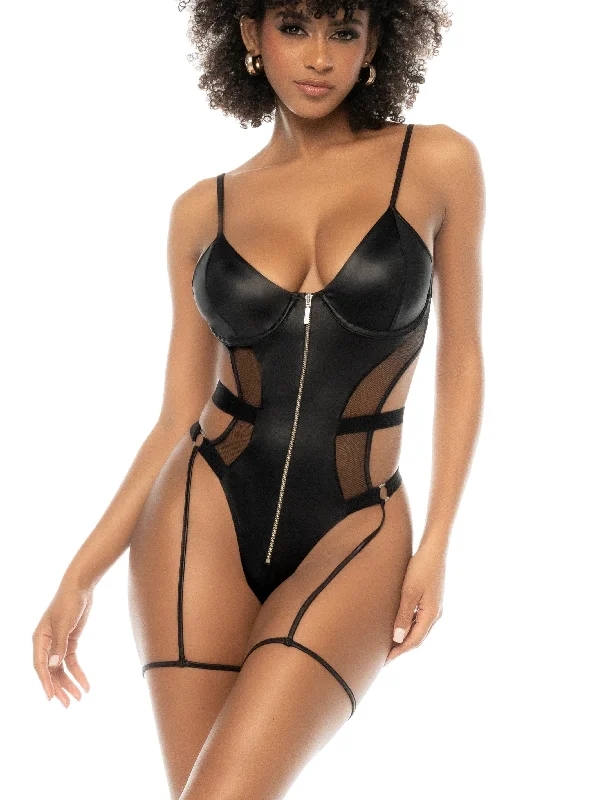 seamless high-cut pantiesMapale Lingerie Edgy Caged Rebel Underwire Bodysuit Teddy Wet Look Black