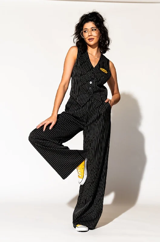 Women's Jodhpurs with Keyhole NeckWide Leg Trousers in Boss B*tch Pinstripe (Black)