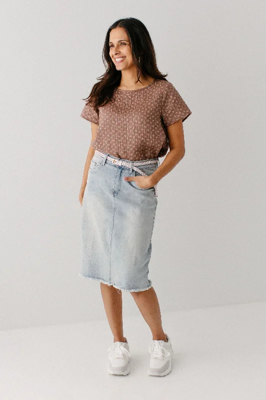 Women's Contemporary Skirts'Lily' Light Denim Knee Length Skirt