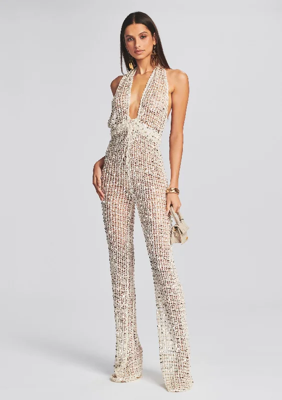 Women's Jumpsuits with Shawl CollarTosca Sequin Crochet Jumpsuit