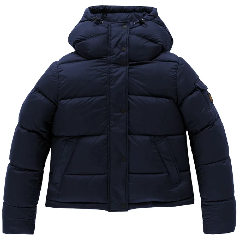 men's padded hooded coatBlue Polyester Jackets & Coat