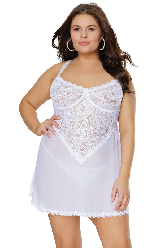 sports bras with mesh panelsCoquette Diva A-Line Lace Underwire Cups Babydoll White