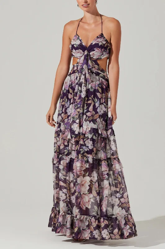 Women's Narrow-Neck DressesKitsune Floral Maxi Dress