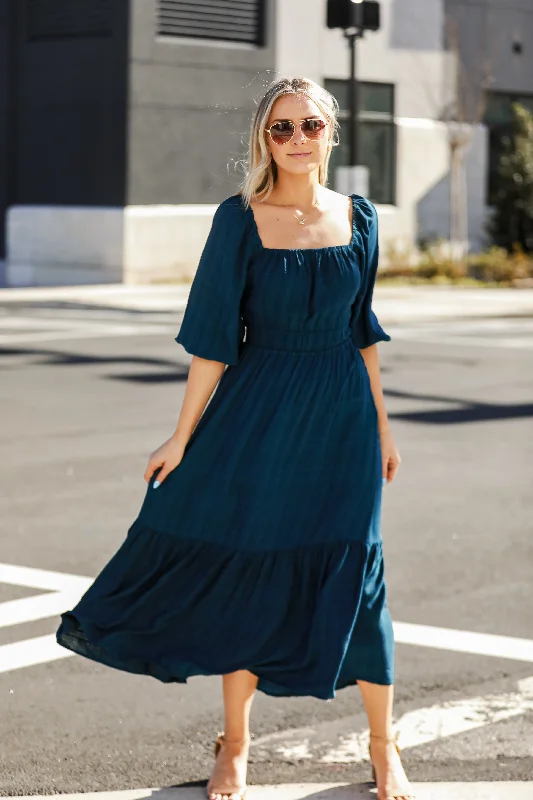 Women's High-Neck DressesFINAL SALE - Make It A Date Teal Maxi Dress