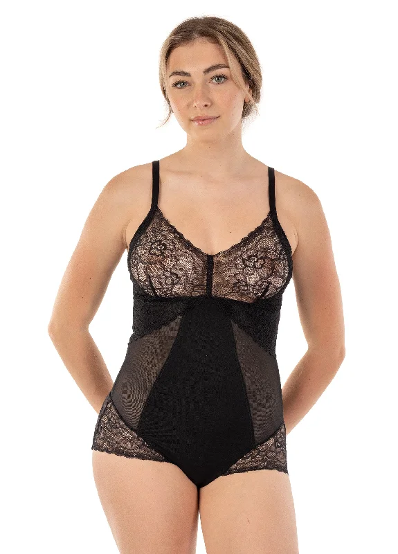 stretch lace cheeky pantiesPower Mesh Bodysuit Shaper - Black