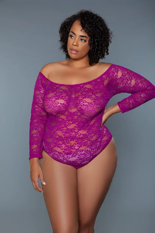 lace-edged babydoll pajamasBeWicked Plus Size Queen Marina Bodysuit Dark Magenta Lace