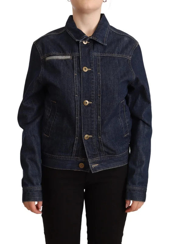 men's distressed leather jacketElegant Dark Blue Denim Jacket