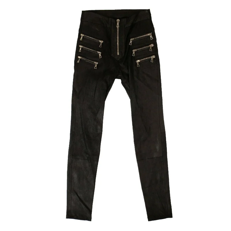 Women's Jodhpurs with Narrow CollarUnravel Project Leather Slim Biker Pants - Black