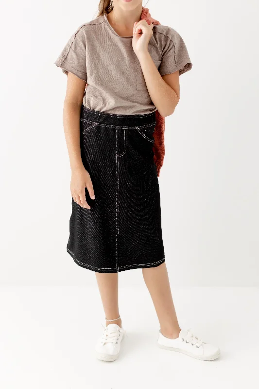 Women's Silk Skirts'Piper' Girl Knit Denim Skirt in Black