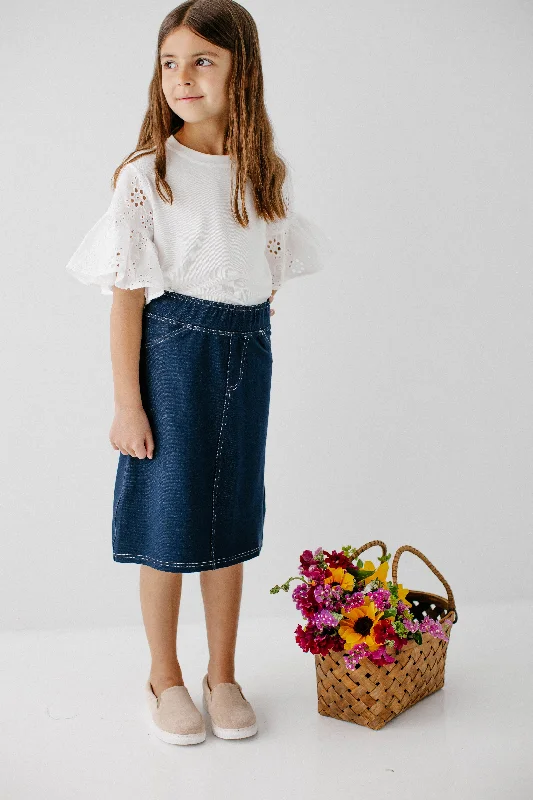 Women's Straight Hem Skirts'Piper' Girl Knit Denim Skirt in Navy