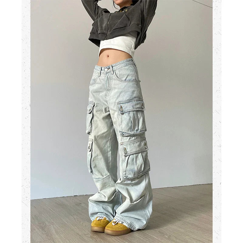 Women's Jodhpurs with Skinny LegHip Hop High Waist Wide Leg Denim Pants