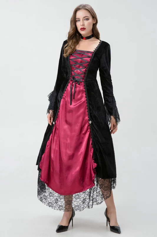 Women's Lightweight SkirtsGothic Burgundy Halloween Dress with Criss Cross Lace