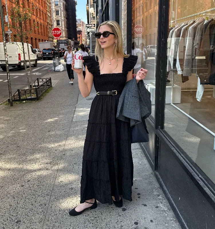 Women's Shawl Collar DressesThe Ellie Maxi Nap Dress - Black Tonal Seersucker