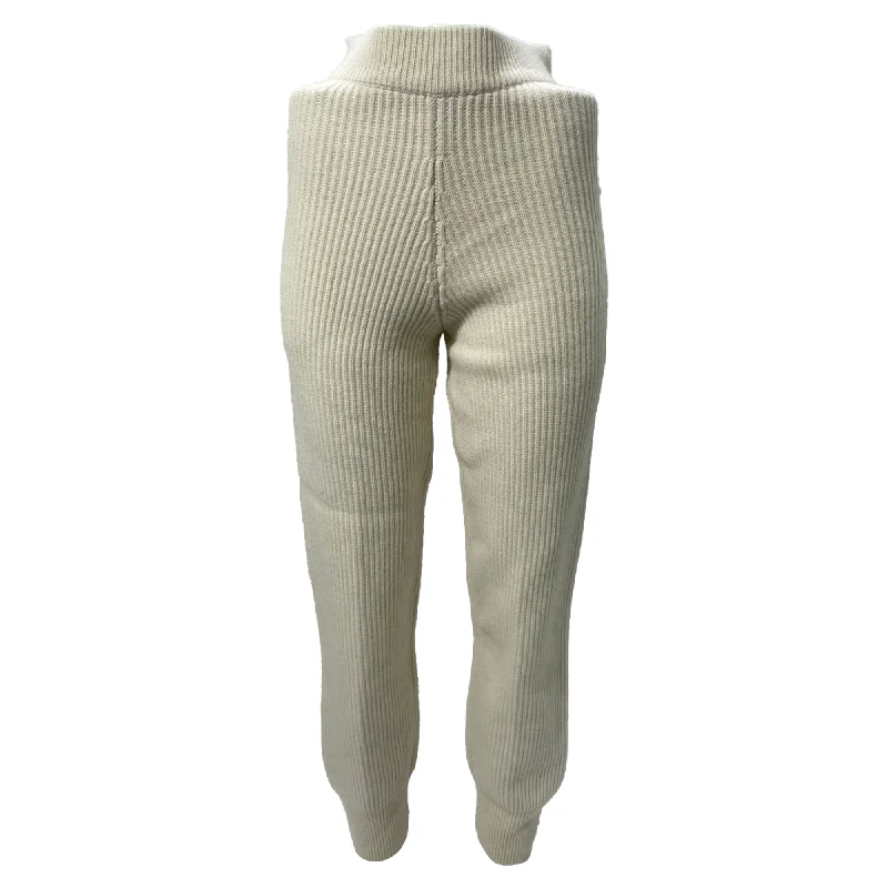 Women's Jodhpurs with ZipperThe Frankie Shop Ribbed Knit Jogger Pants in Cream Wool